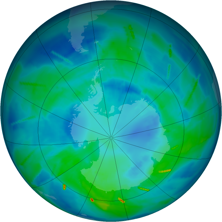 Antarctic ozone map for 08 April 2011
